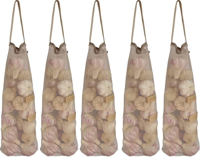 Ahyuan Hanging Mesh Storage Bags 5 Pack Onion Garlic Potatoes Net Mesh Bag Long and Large Reusable Net Produce Bags for Fruit Veggies Garbage Bag for Home RV Camper - Image 4